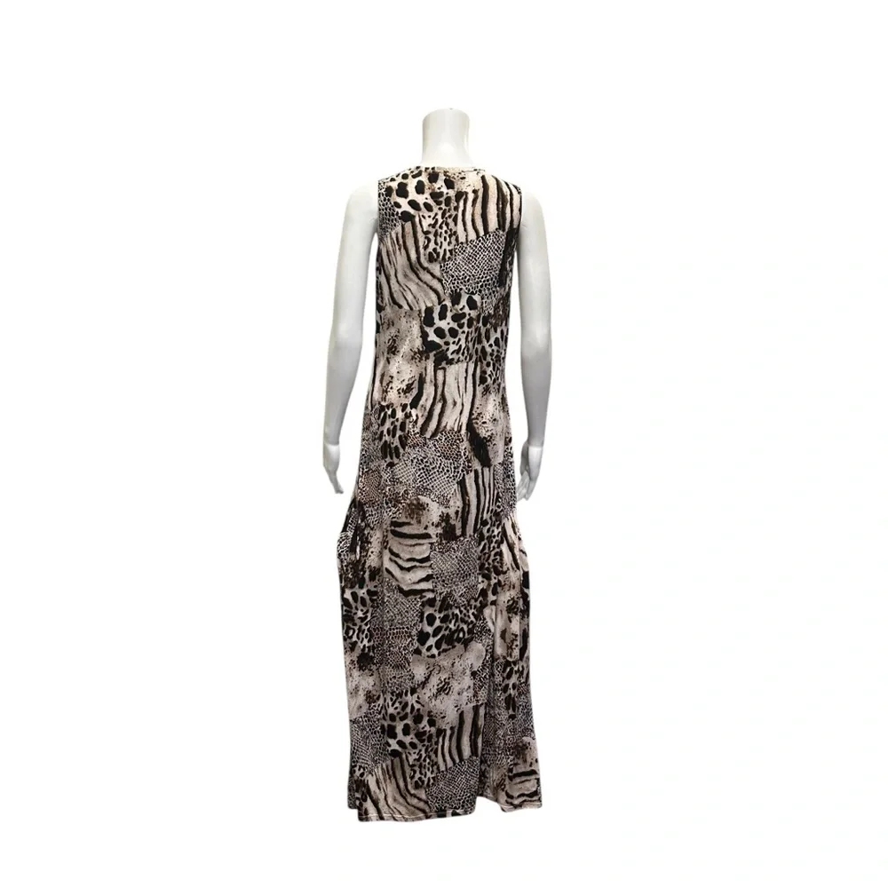 Alison Sheri Brown Animal Print V-Neck Beaded Maxi Dress - Size M - Picture 5 of 6